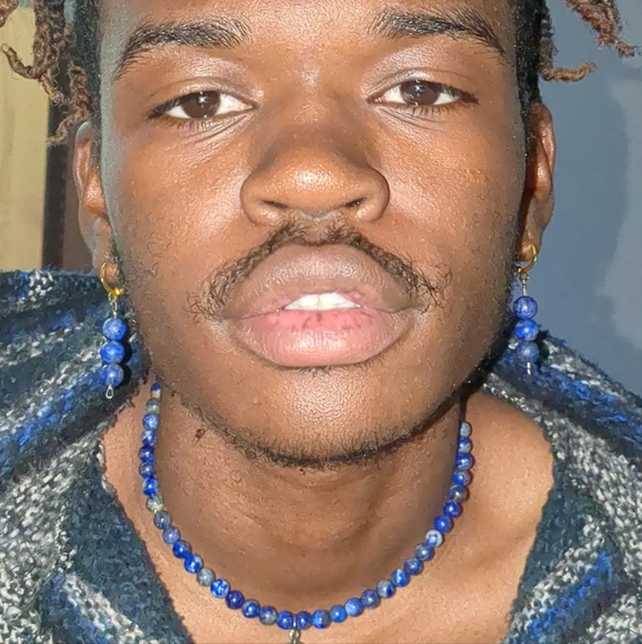 LAPIS NECKLACE WITH LIBRA CHARM - Picture 3 of 4